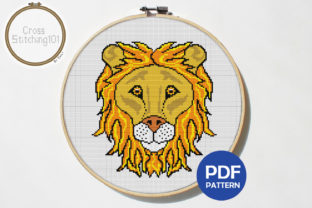 Lion Face Modern Cross Stitch Pattern for Boutique Apparel